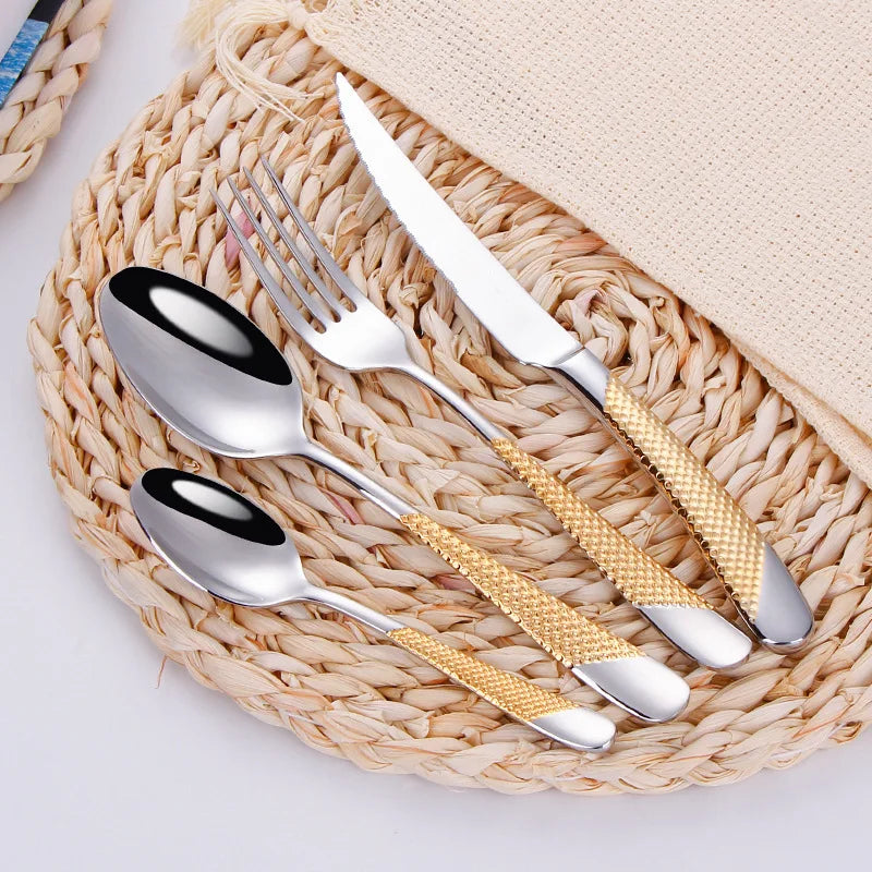 Golden Dinnerware Set 18/10 Stainless Steel Dinner Knife Fork Cutlery Set