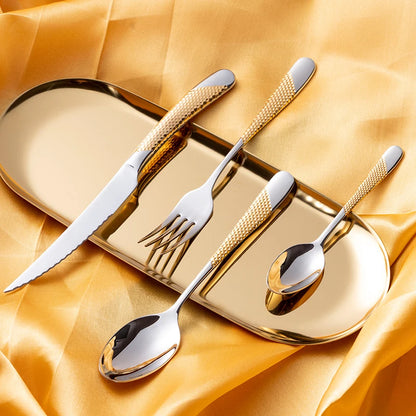 Golden Dinnerware Set 18/10 Stainless Steel Dinner Knife Fork Cutlery Set