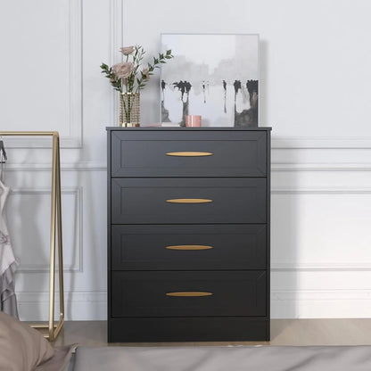 4-Drawer Dressers Set of 2 Black Chest of Drawers with Gold Handle & Wide Drawers 35.8"