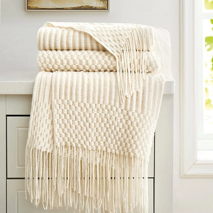 White Boho Throw Blankets