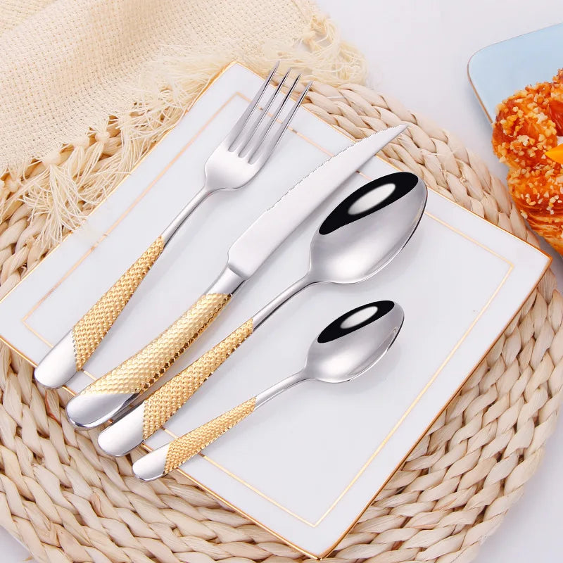 Golden Dinnerware Set 18/10 Stainless Steel Dinner Knife Fork Cutlery Set