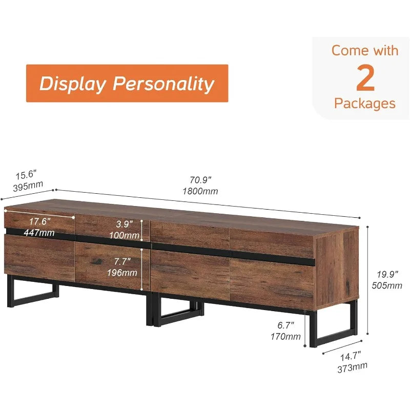 2 in 1 Modern TV Stand for TVs up to 75 inch, Wood TV Entertainment Center