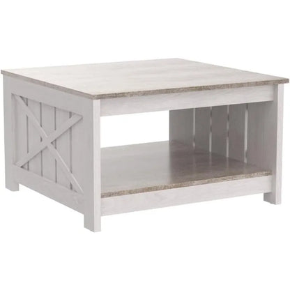 Farmhouse Coffee Table with Storage Rustic Wood Cocktail Table,