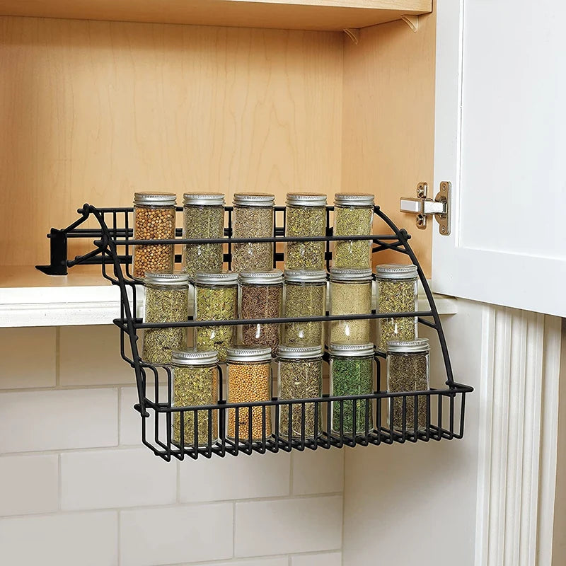 Metal 3-Tier Pull Down Spice Rack - Easy Reach Retractable Large Capacity