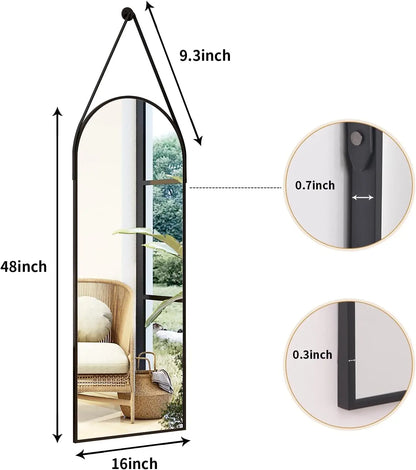 48''x16'' Arched Wall Mirror Full Length with Hanging Leather Cord