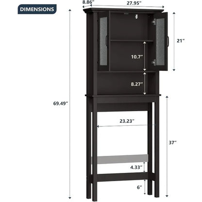 Over The Toilet Storage Cabinet, with Glass Doors and Adjustable Shelf