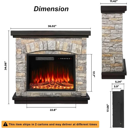 36" Electric Fireplace with Mantel, 23 inch Fireplace Insert