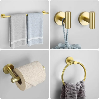 6 Pcs Bathroom Hardware Brushed Gold Towel Bar Set