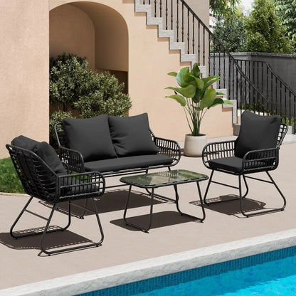 4-Piece Rattan Patio Furniture Set, All-Weather