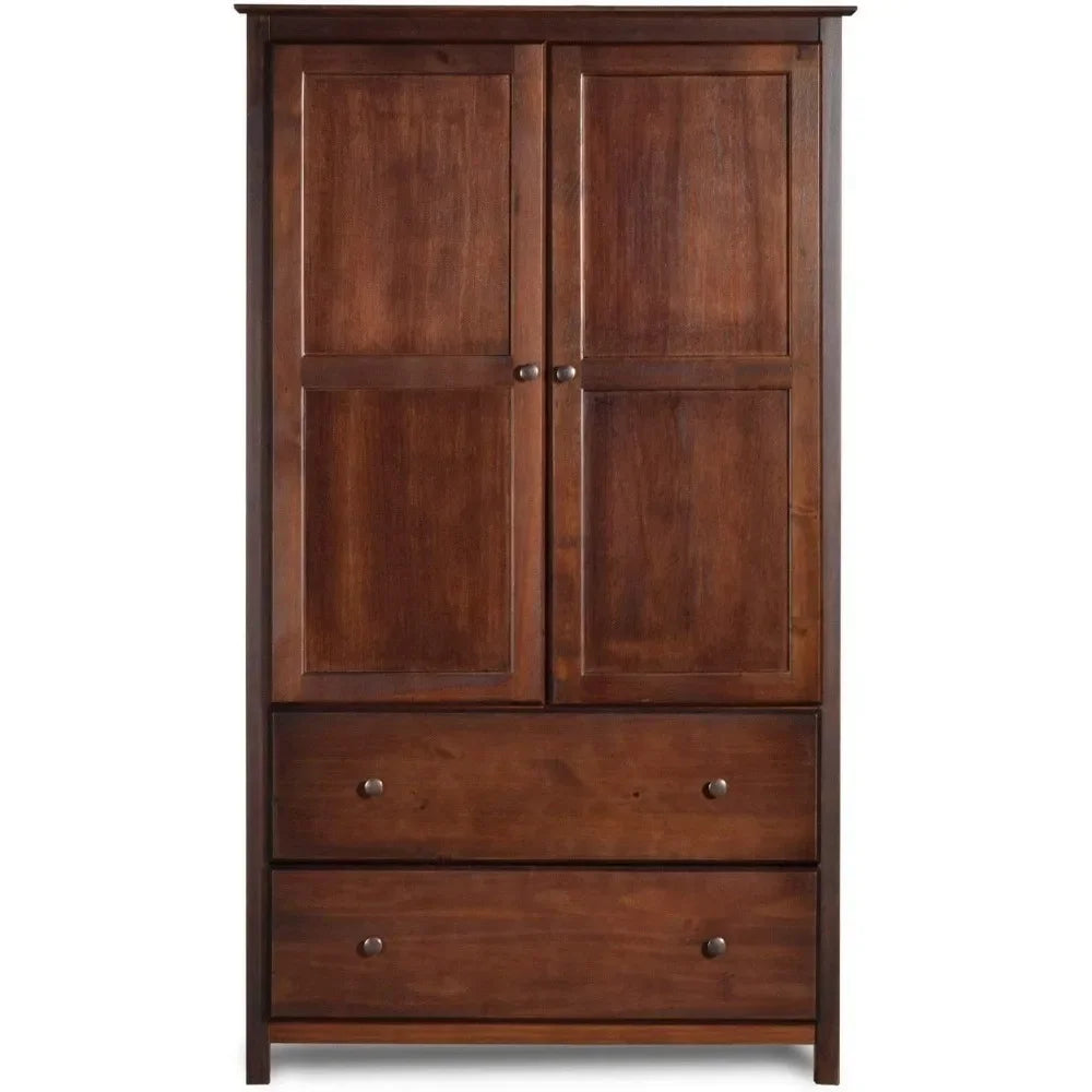 2-Door Wardrobe, Solid Wood with Cherry Finish