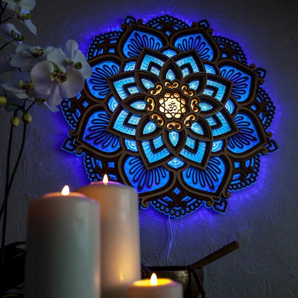 LED Night Light Mandala  Wooden Hanging Carved Multilayered LED Lamp