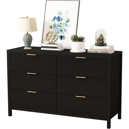 6 Drawer Dresser Cabinet, Long Nightstand with Drawers and Storage Cabinet, Farmhouse Solid Wood Dresser TV Stand,