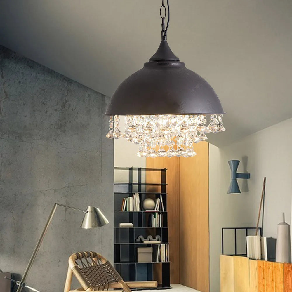 Rustic Industrial Crystal Pendant Light Vintage Chandelier