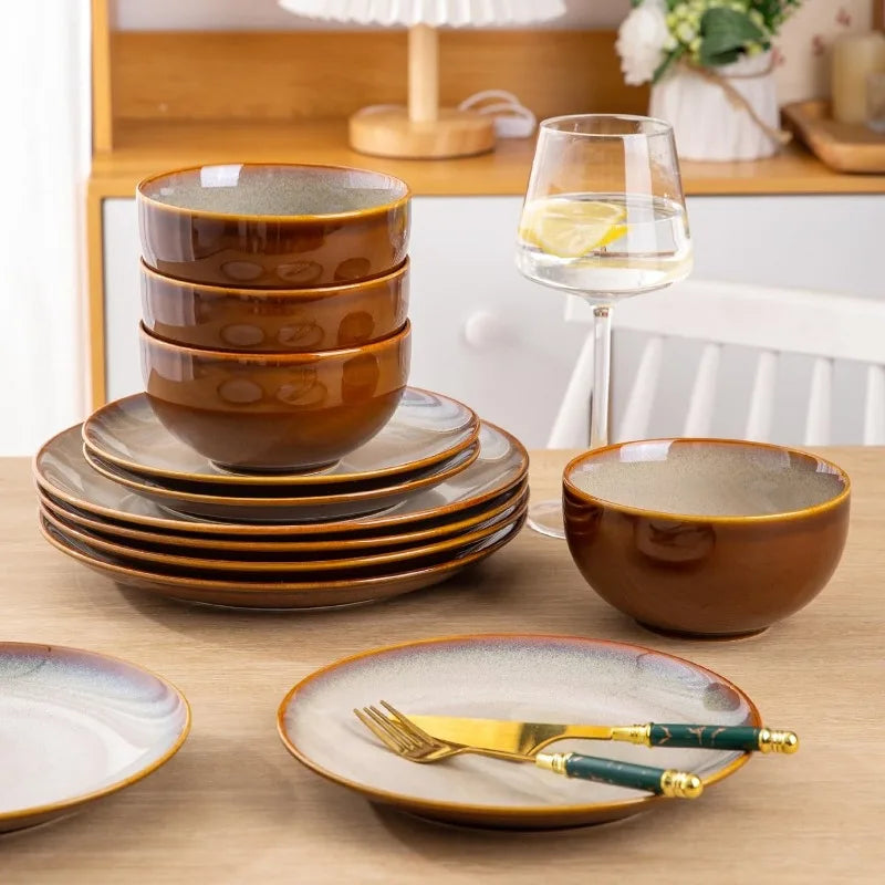 Ceramic Dinnerware Sets, Stoneware Coupe Plates and Bowls Sets, Highly Chip and Crack Resistant, Dishwasher & Microwave Safe