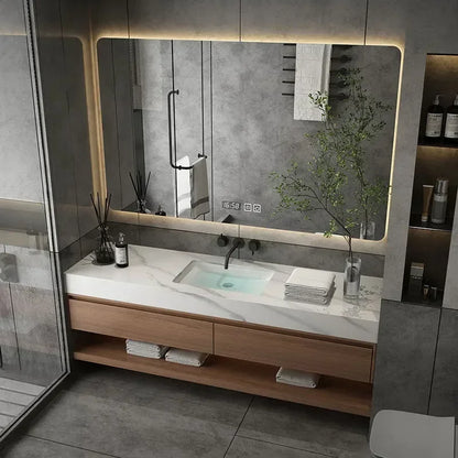 Minimalist Bathroom Cabinet Integrated Rock Plate Ceramic Washbasin