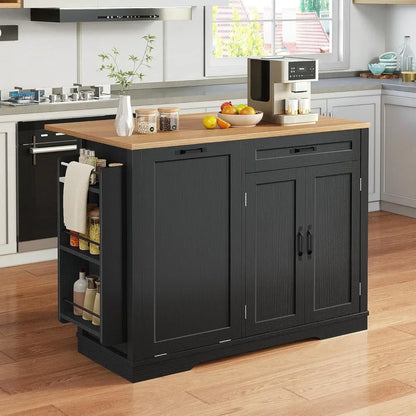 50 Inch Rolling Kitchen Island with Trash Can Storage & Drop Leaf,