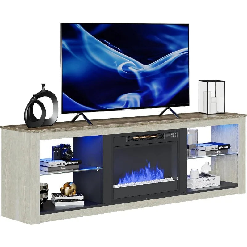 Fireplace TV Stand for 75 inch TV with 23 inch Electric Fireplace, 70 inch Entertainment Center