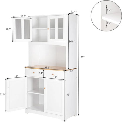 Cabinet with Hutch Kitchen Storage White