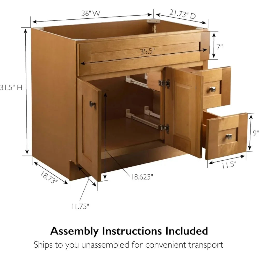 Base Bathroom Vanity Cabinet, Modern Birch Dimensions: 36 inches W x 21.73 inches D x 31.5 inches H