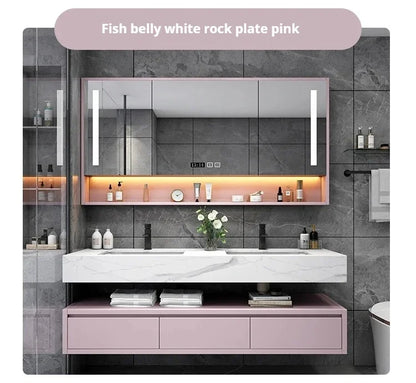 Light Luxury Rock Panel Intelligent Solid Wood Bathroom Cabinet Combo Double Basin