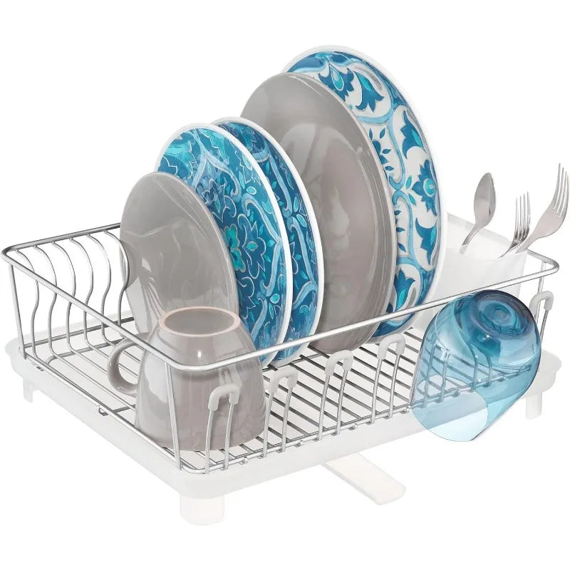 Alloy Steel Sink Dish Drying Rack Holder with Plastic Swivel Spout