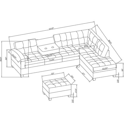 Living Room Sofa Set , L Shape Modular Storage Ottoman & Chaise, Comfy with Corner Sofa Cup Holder