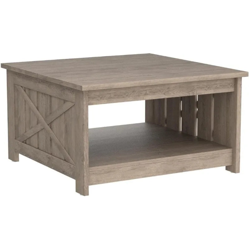 Farmhouse Coffee Table with Storage Rustic Wood Cocktail Table,