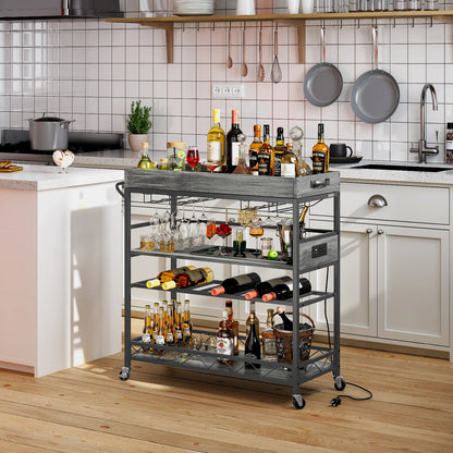 Home Bar Cart /Kitchen Organizer cart with Wine Rack and Glass Holders