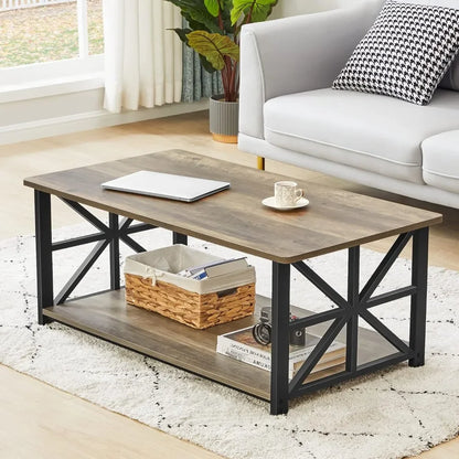 Farmhouse Style Center Coffee Table with Storage Shelf 39 Inch Space Saving