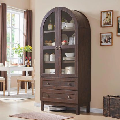 Arched Kitchen Pantry Cabinet and Adjustable Shelves, Modern Farmhouse