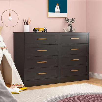 4-Drawer Dressers Set of 2 Black Chest of Drawers with Gold Handle & Wide Drawers 35.8"