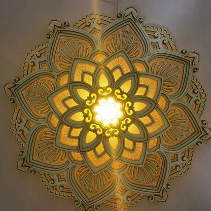 LED Night Light Mandala  Wooden Hanging Carved Multilayered LED Lamp