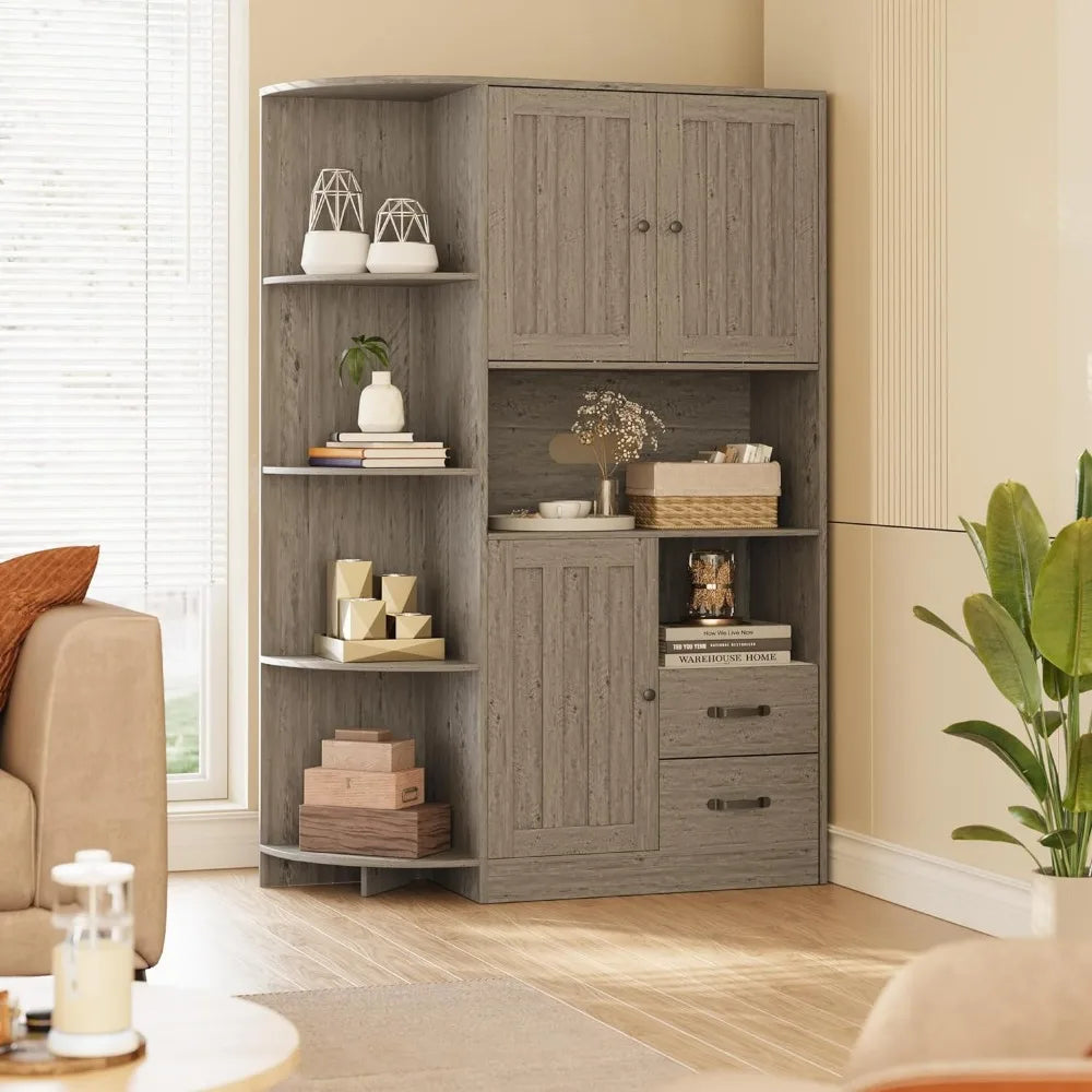 Farmhouse Kitchen Pantry Storage Cabinet Adjustable Shelves,  with Drawers