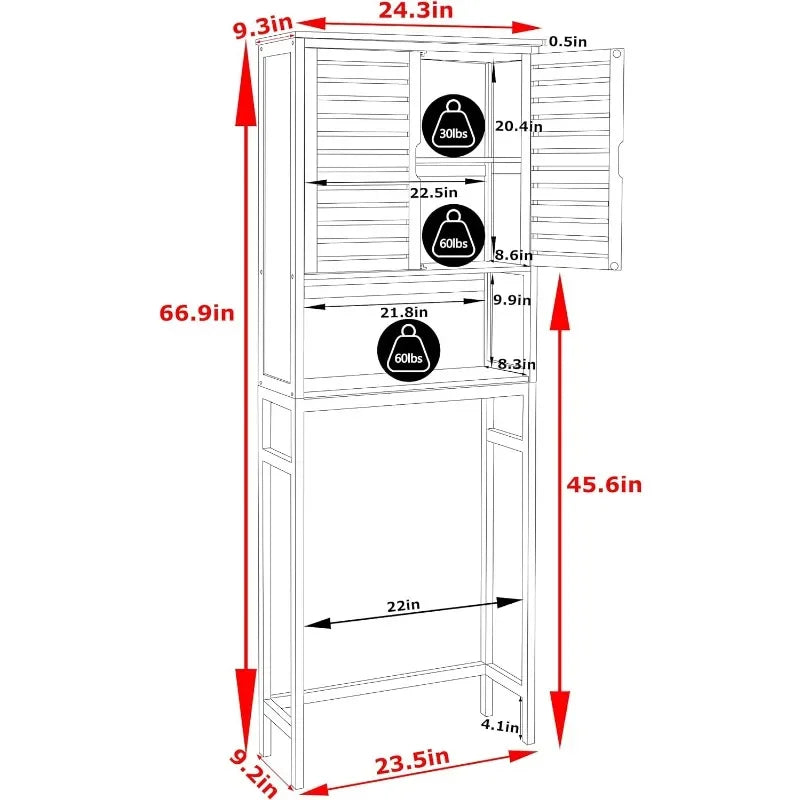 Bamboo Bathroom Over-The-Toilet Storage Cabinet, Natural Wood