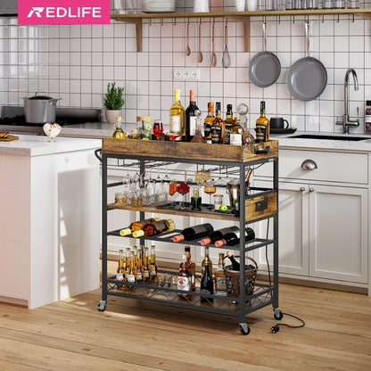 Home Bar Cart /Kitchen Organizer cart with Wine Rack and Glass Holders