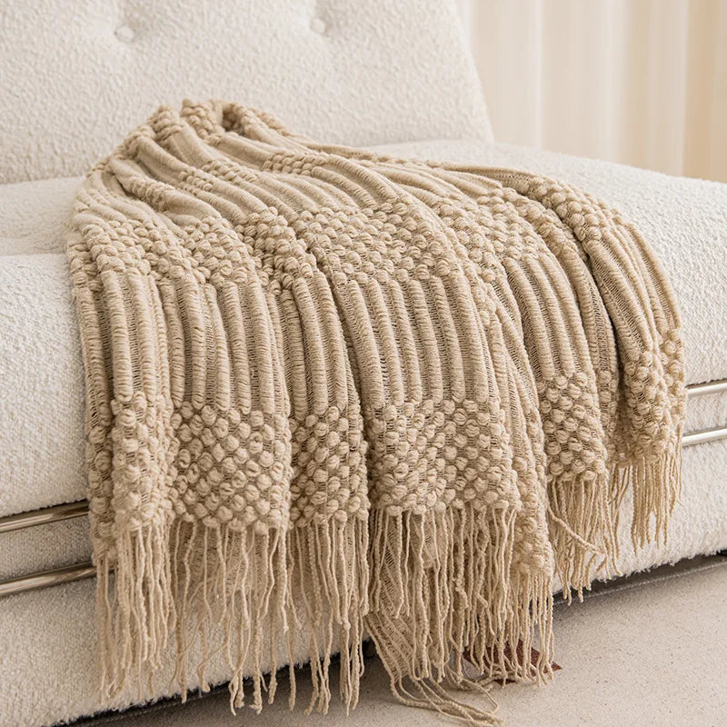 Knitted Blanket with Tassels Chunky Vintage Luxury Throw Bedspread Oversized Blanket Cover Manta Para Sofá