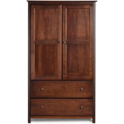 2-Door Wardrobe, Solid Wood with Cherry Finish