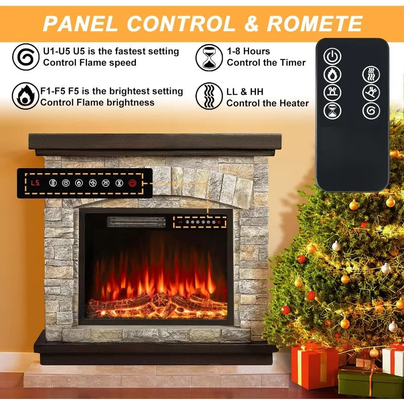 36" Electric Fireplace with Mantel, 23 inch Fireplace Insert