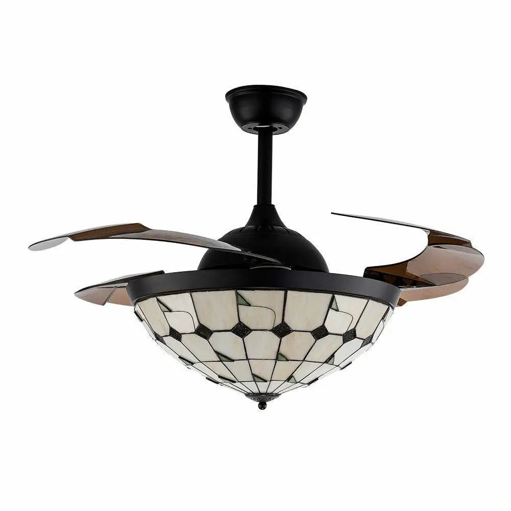 Ceiling Fans Lamps Retractable Blades Dimmable and Remote