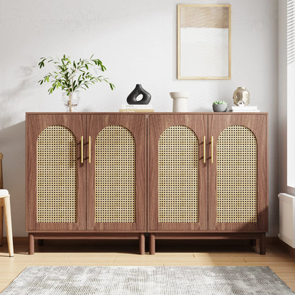 Set of 2 Rattan Sideboard Buffet Cabinet with Storage, 59 Inch