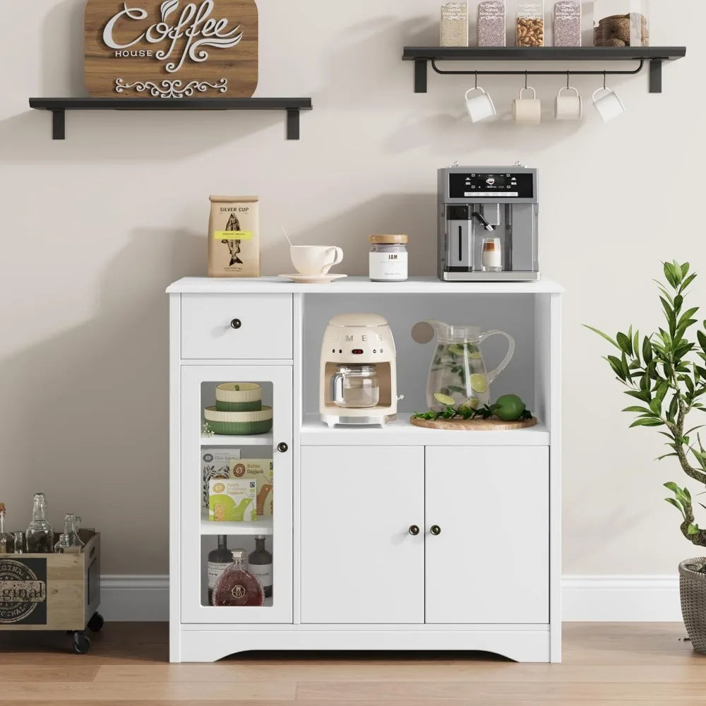 Storage Cabinet with 3 Doors and 1 Drawer, Buffet Cabinet Sideboard with Adjustable Shelves, Microwave Stand Cabinet for Kitchen