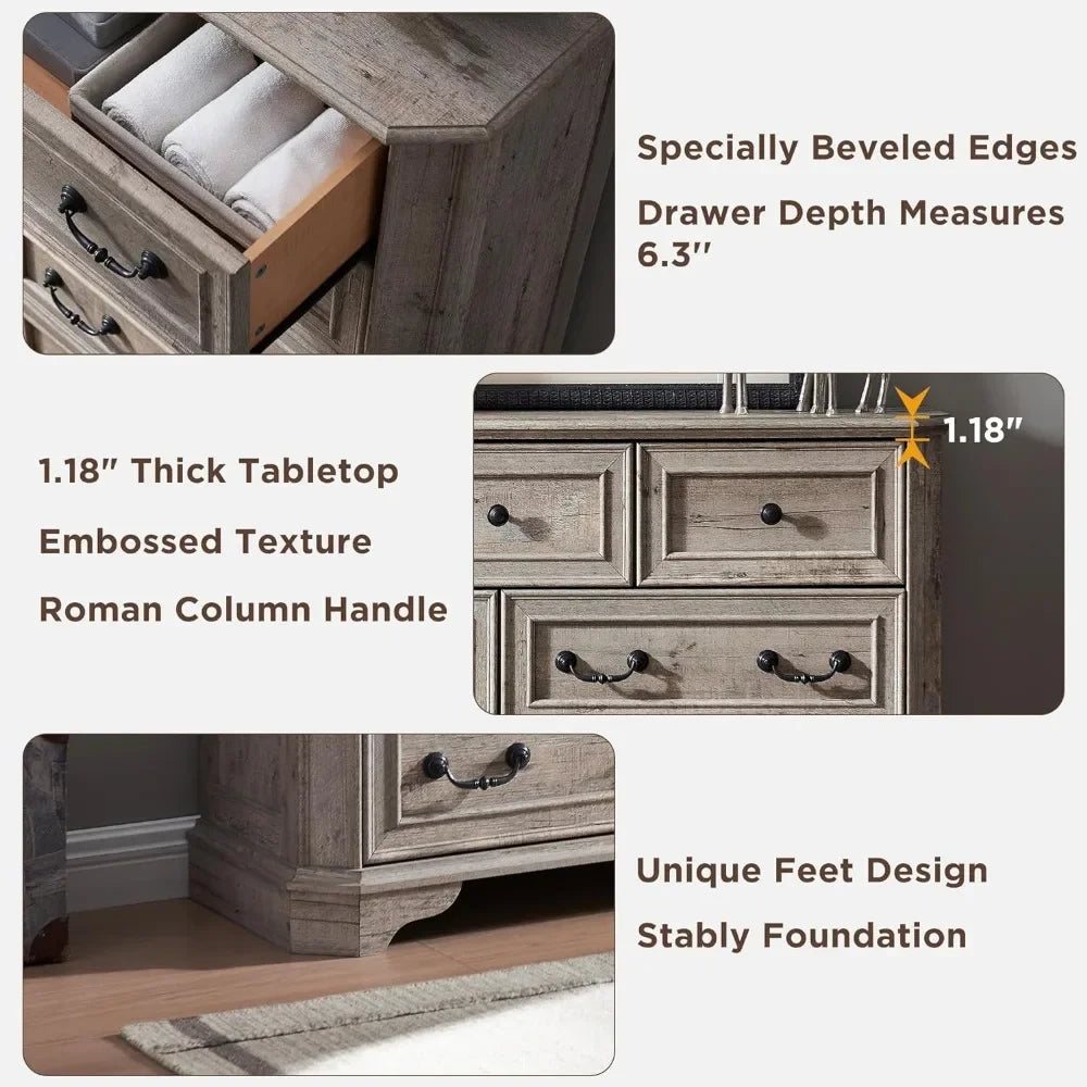 Farmhouse 7 Drawers Dresser for Bedroom, 54" Wide Wood