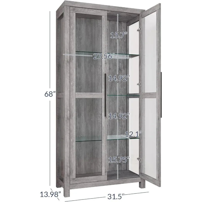 Display Cabinet, Curio Cabinet with Tempered Glass Doors