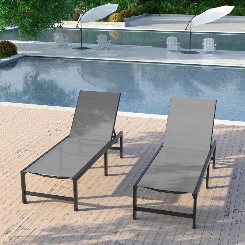 Adjustable Lounge Poolside Lay Flat Sunbathing Backrest with Table for Patio