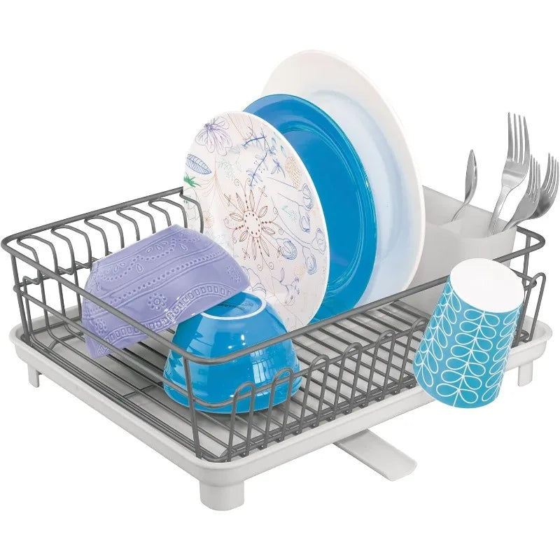 Alloy Steel Sink Dish Drying Rack Holder with Plastic Swivel Spout