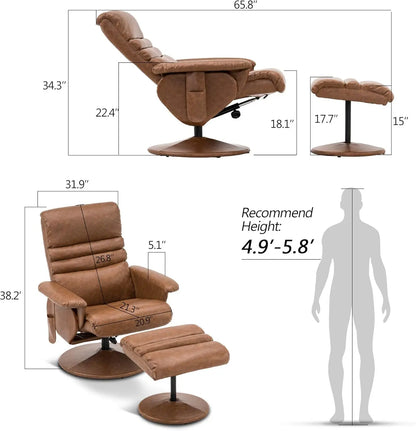 Combo Recliner with Ottoman, Reclining Chair with Massage, 360 Swivel