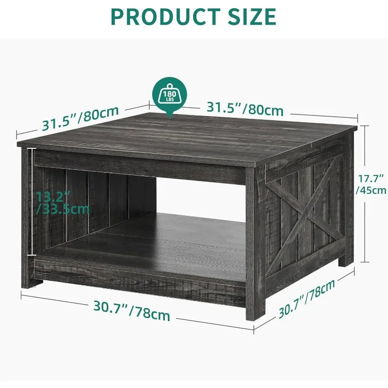 Farmhouse Coffee Table with Storage Rustic Wood Cocktail Table,