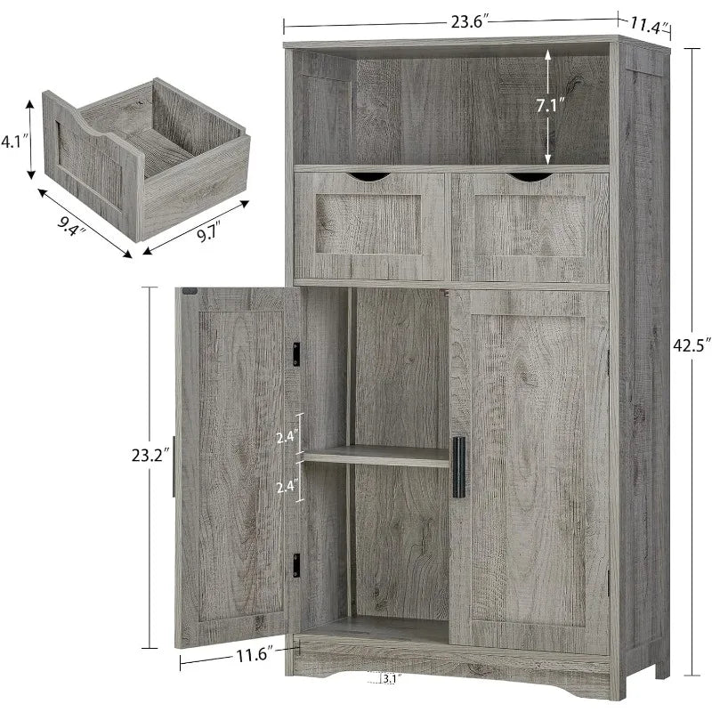 Storage Cabinet, Bathroom Cabinet with 2 Drawers & 2 Shelves