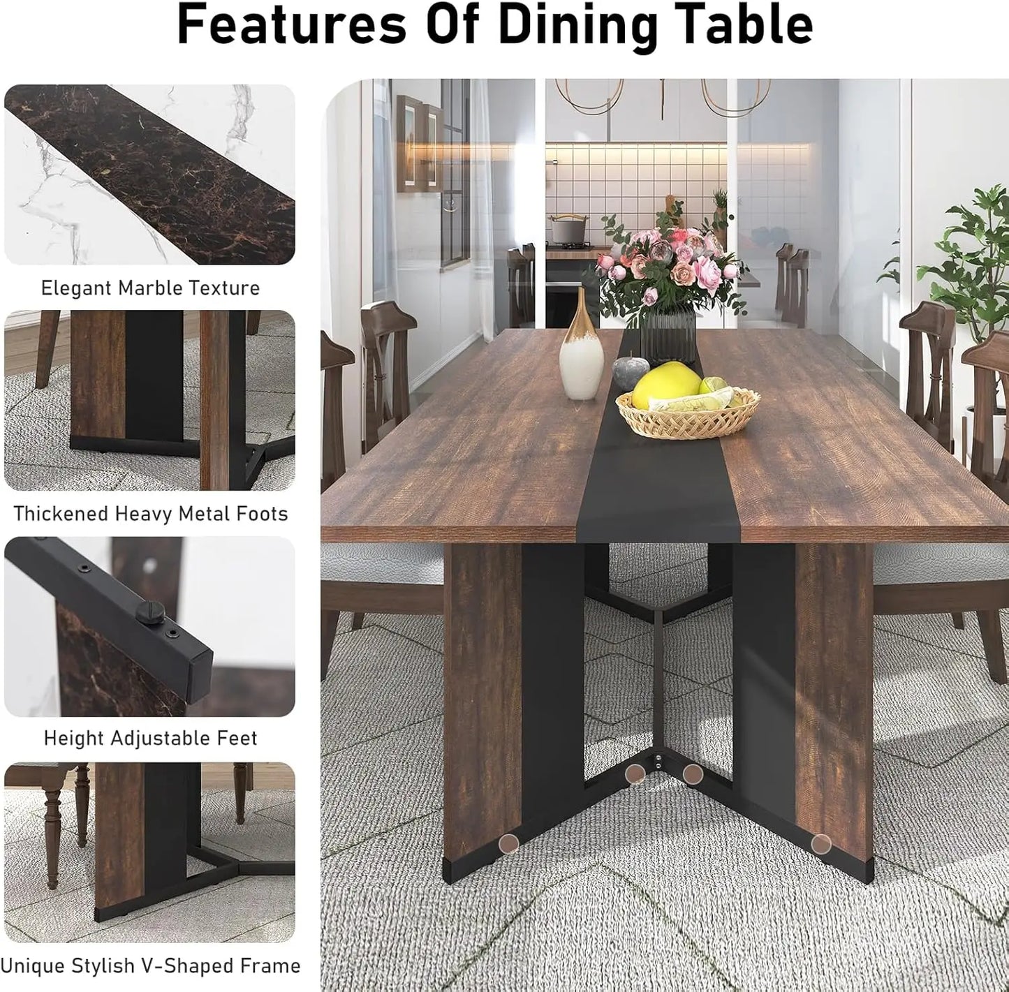 71In Large Rectangular Dining Table for 4 to 8 People