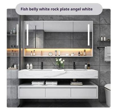 Light Luxury Rock Panel Intelligent Solid Wood Bathroom Cabinet Combo Double Basin